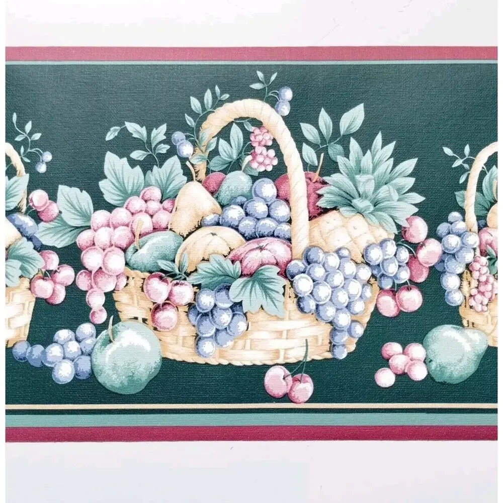 Sanitas Wall Border - 5yds - Fruit Basket - Green Background - Textured